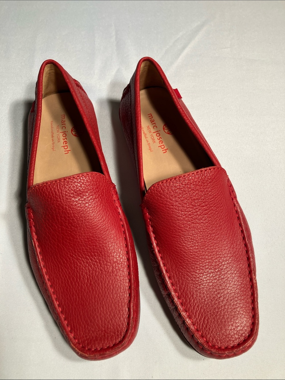 Marc Joseph Red Pebbled Leather Slip-On Loafers